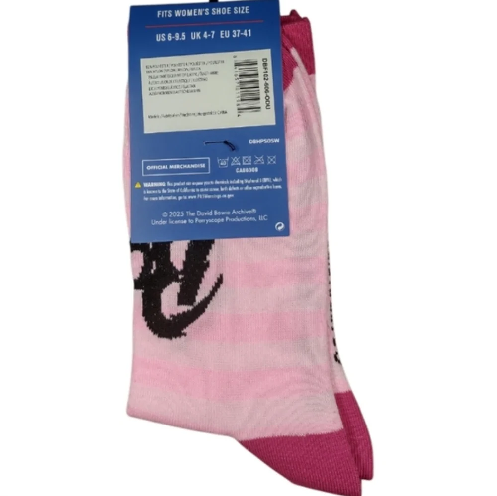 David Bowie Women's Crew Socks Pink Nostalgia Memorabilia Rebel Rebel
